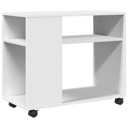 sidebord med hjul 70x35x60 cm konstrueret træ hvid