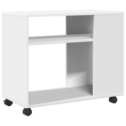 sidebord med hjul 70x35x60 cm konstrueret træ hvid