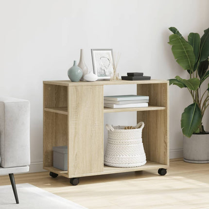 sidebord med hjul 70x35x60 cm konstrueret træ sonoma-eg