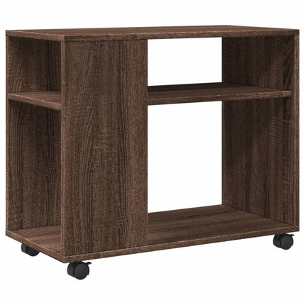 sidebord med hjul 70x35x60 cm konstrueret træ brunt egetræ