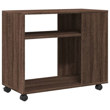 sidebord med hjul 70x35x60 cm konstrueret træ brunt egetræ