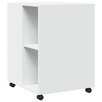 sidebord med hjul 55x60x78 cm konstrueret træ hvid