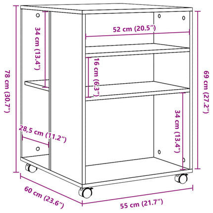 sidebord med hjul 55x60x78 cm konstrueret træ røget egetræ