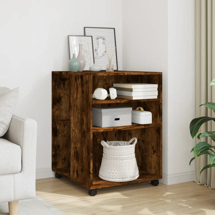 sidebord med hjul 55x60x78 cm konstrueret træ røget egetræ