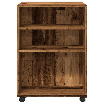 sidebord med hjul 55x60x78 cm konstrueret træ gammelt trælook