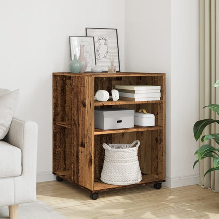 sidebord med hjul 55x60x78 cm konstrueret træ gammelt trælook