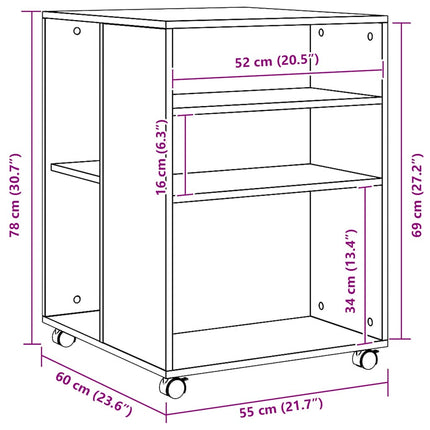 sidebord med hjul 55x60x78 cm konstrueret træ egetræsfarve