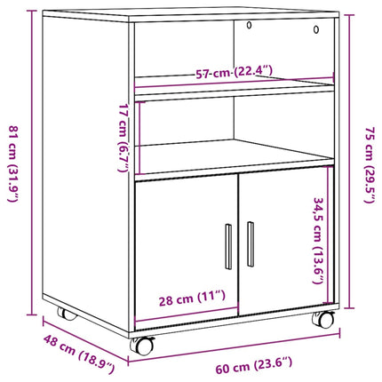 rullebord 60x48x81 cm konstrueret træ sonoma-eg