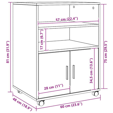 rullebord 60x48x81 cm konstrueret træ egetræsfarve
