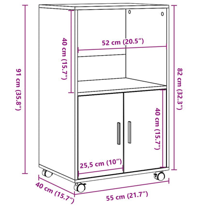 rullebord 55x40x91 cm konstrueret træ brun egetræsfarve