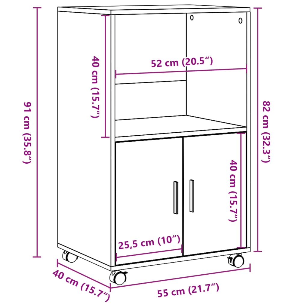rullebord 55x40x91 cm konstrueret træ gammelt trælook