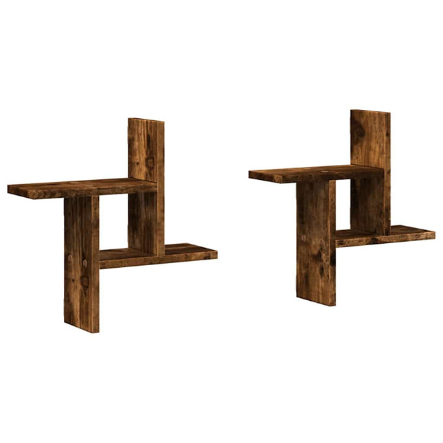 væghylder 2 stk. 38x12x38 cm konstrueret træ røget egetræ