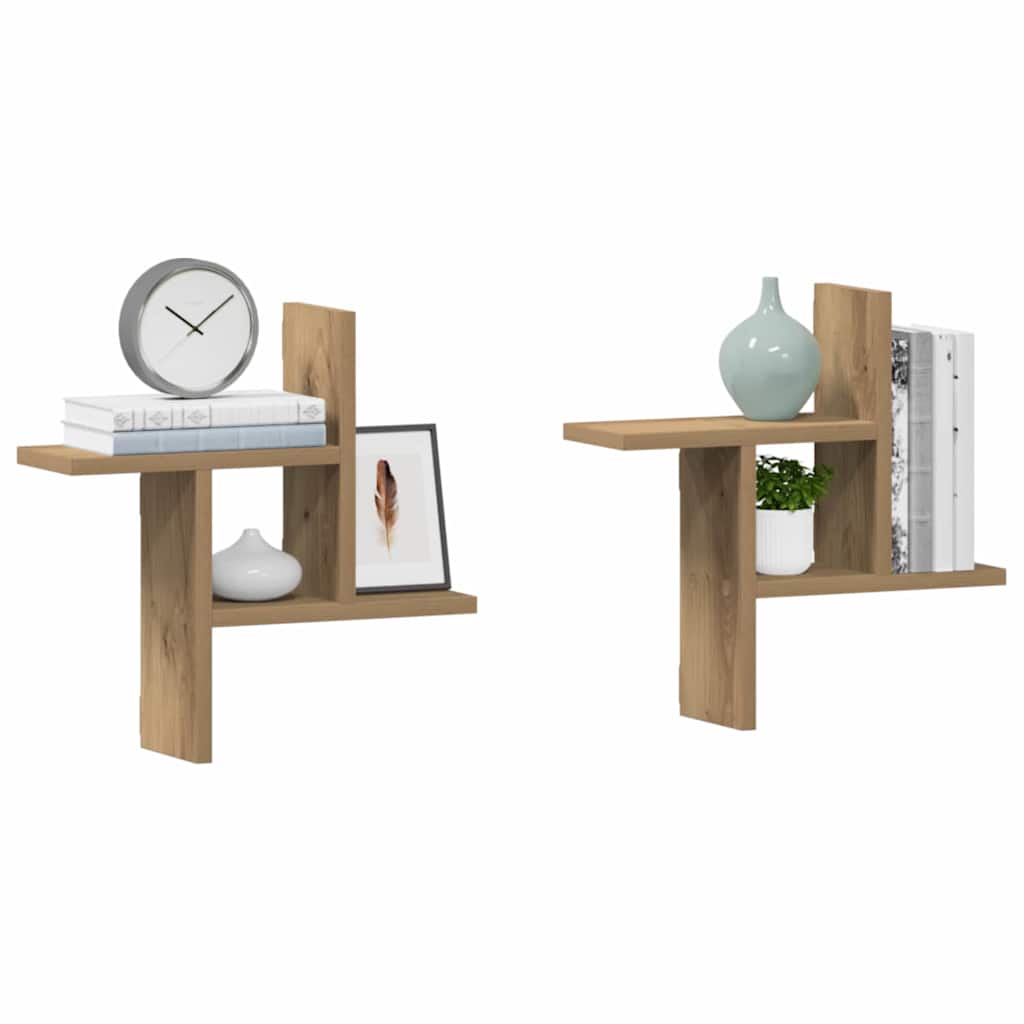væghylder 2 stk. 38x12x38 cm konstrueret træ egetræsfarve