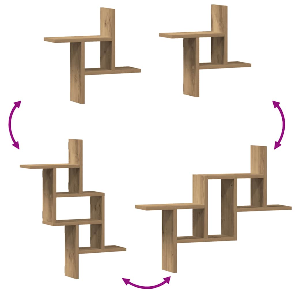 væghylder 2 stk. 38x12x38 cm konstrueret træ egetræsfarve