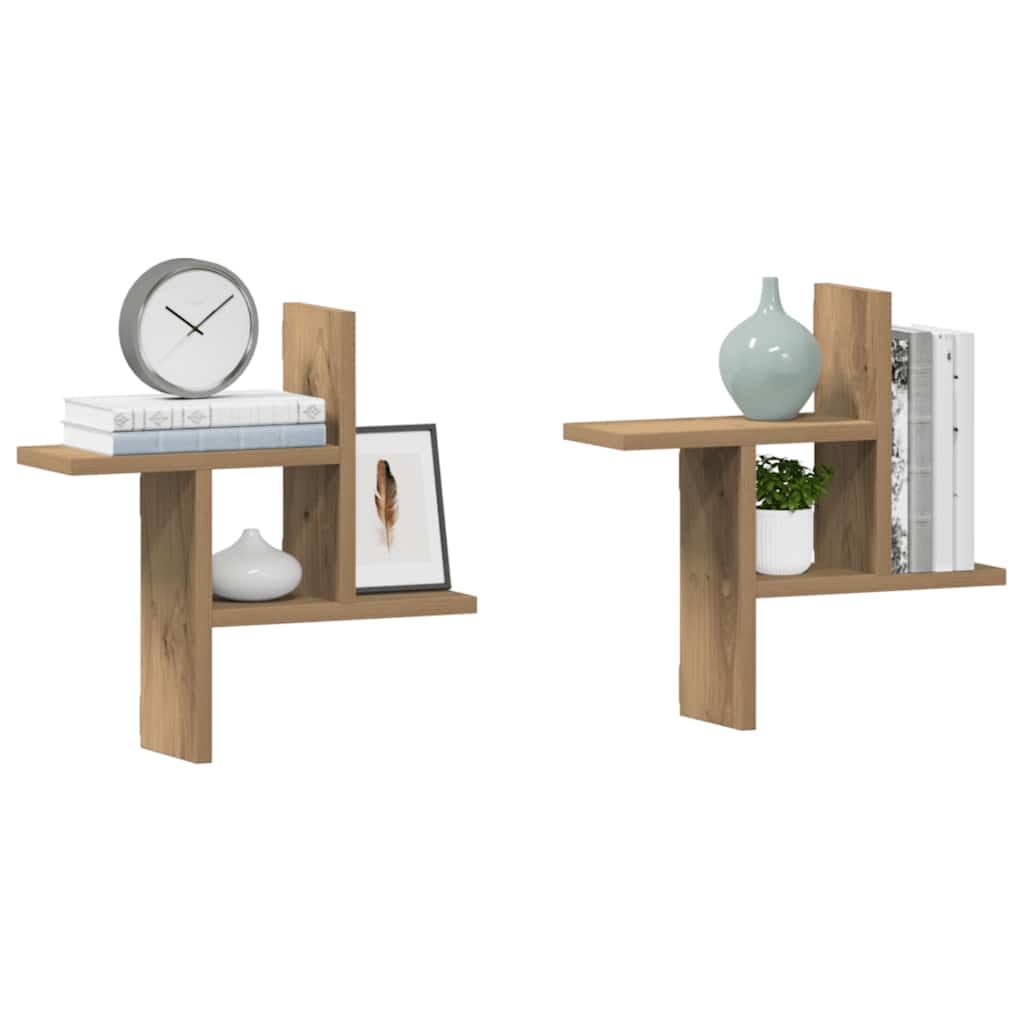 væghylder 2 stk. 38x12x38 cm konstrueret træ egetræsfarve