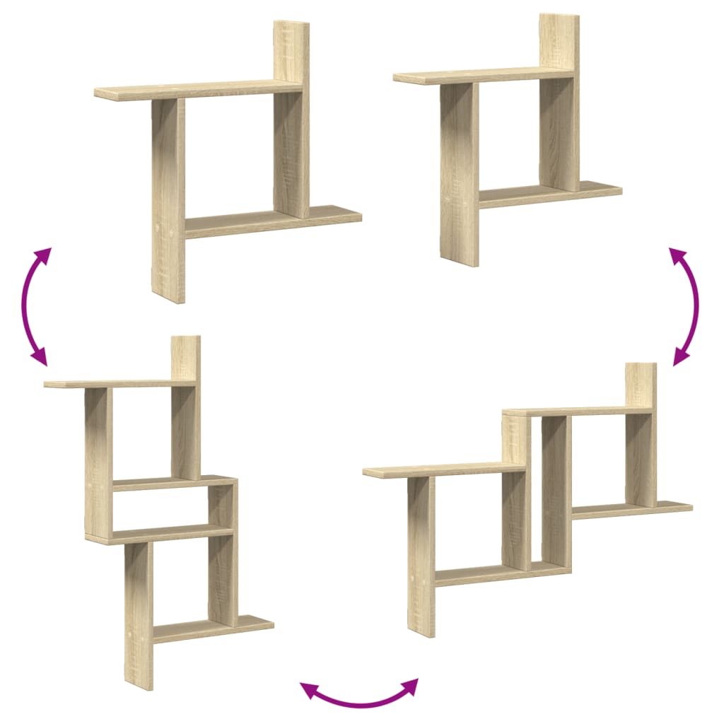 væghængte hylder 2 stk. 50x12x50 cm konstrueret træ sonoma-eg