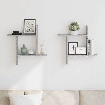væghylder 2 stk. 50x12x50 cm konstrueret træ betongrå