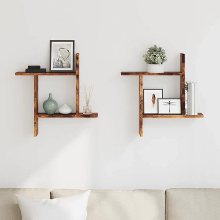 væghylder 2 stk. 50x12x50 cm konstrueret træ røget egetræ