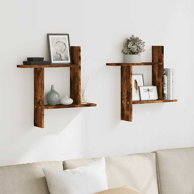 væghylder 2 stk. 50x12x50 cm konstrueret træ røget egetræ