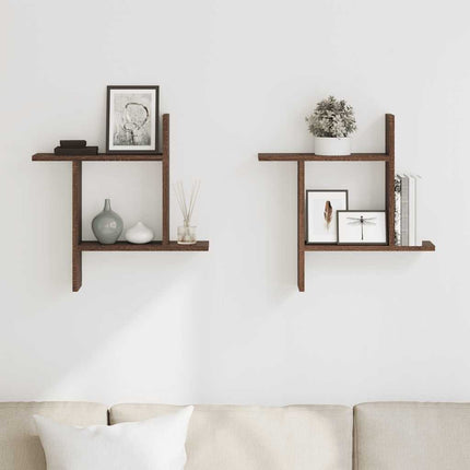 væghylder 2 stk. 50x12x50 cm konstrueret træ brun egetræsfarve