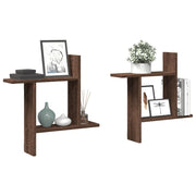 væghylder 2 stk. 50x12x50 cm konstrueret træ brun egetræsfarve