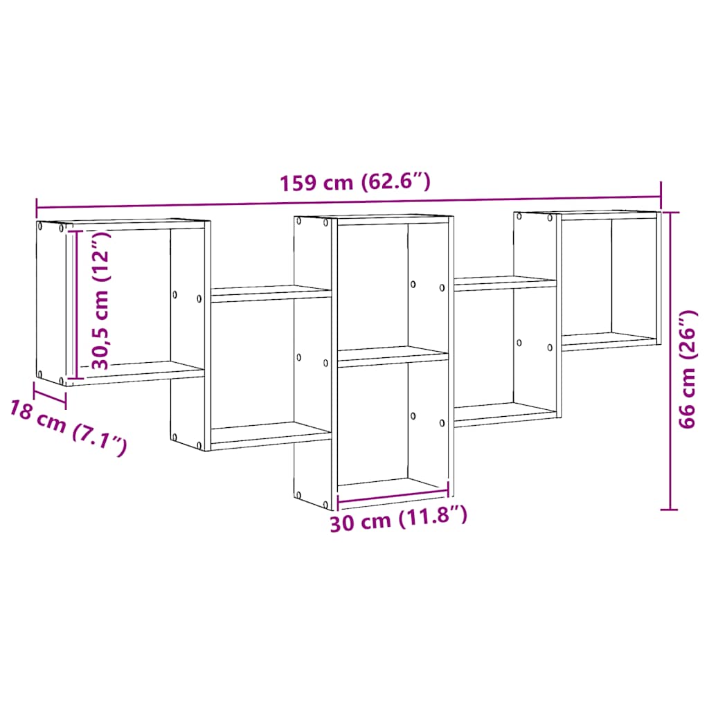 væghylde 159x18x66 cm konstrueret træ egetræsfarve
