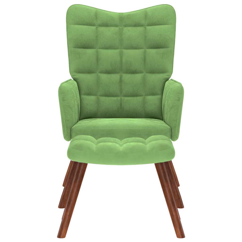 lænestol med fodskammel fløjl lysegrøn