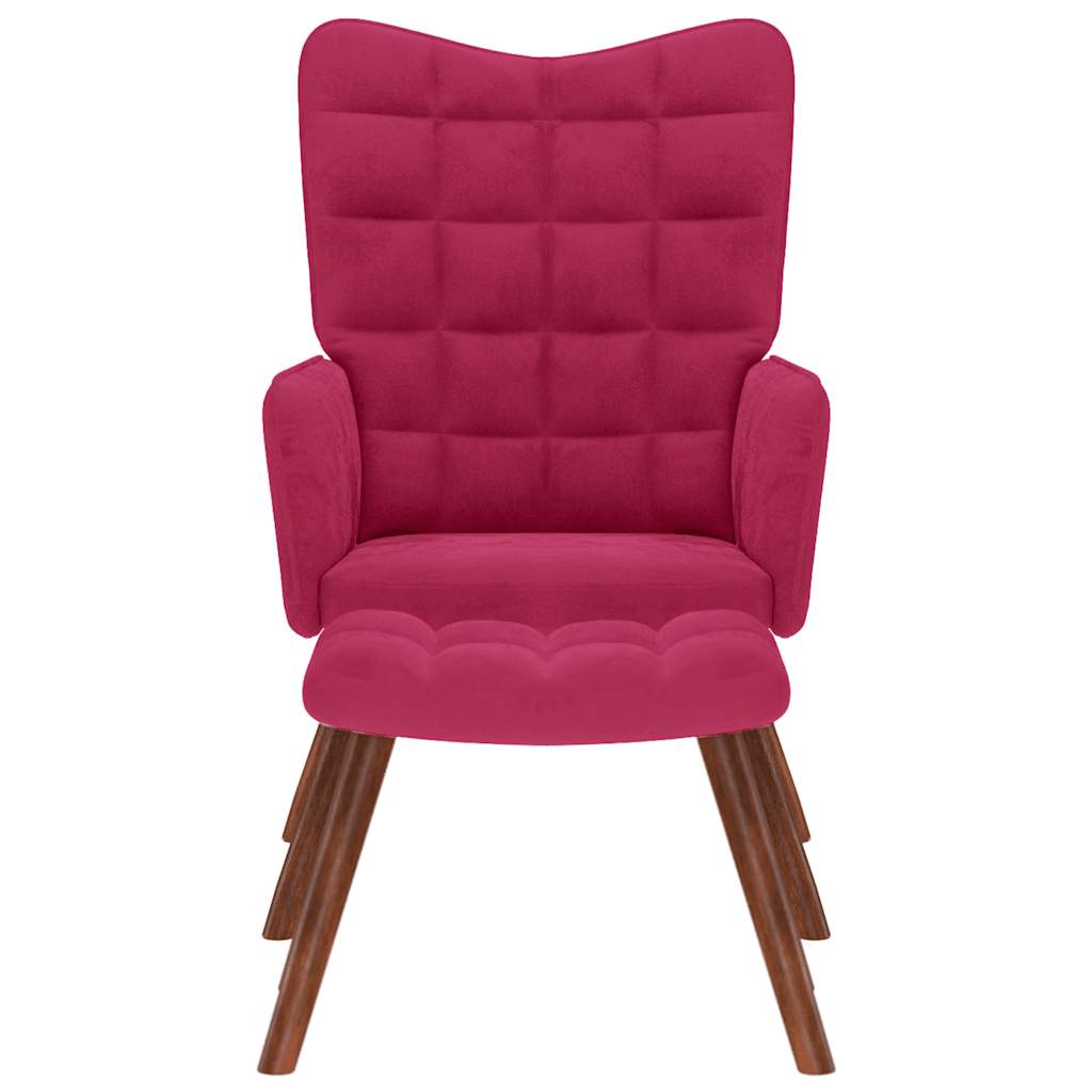 lænestol med fodskammel fløjl vinrød