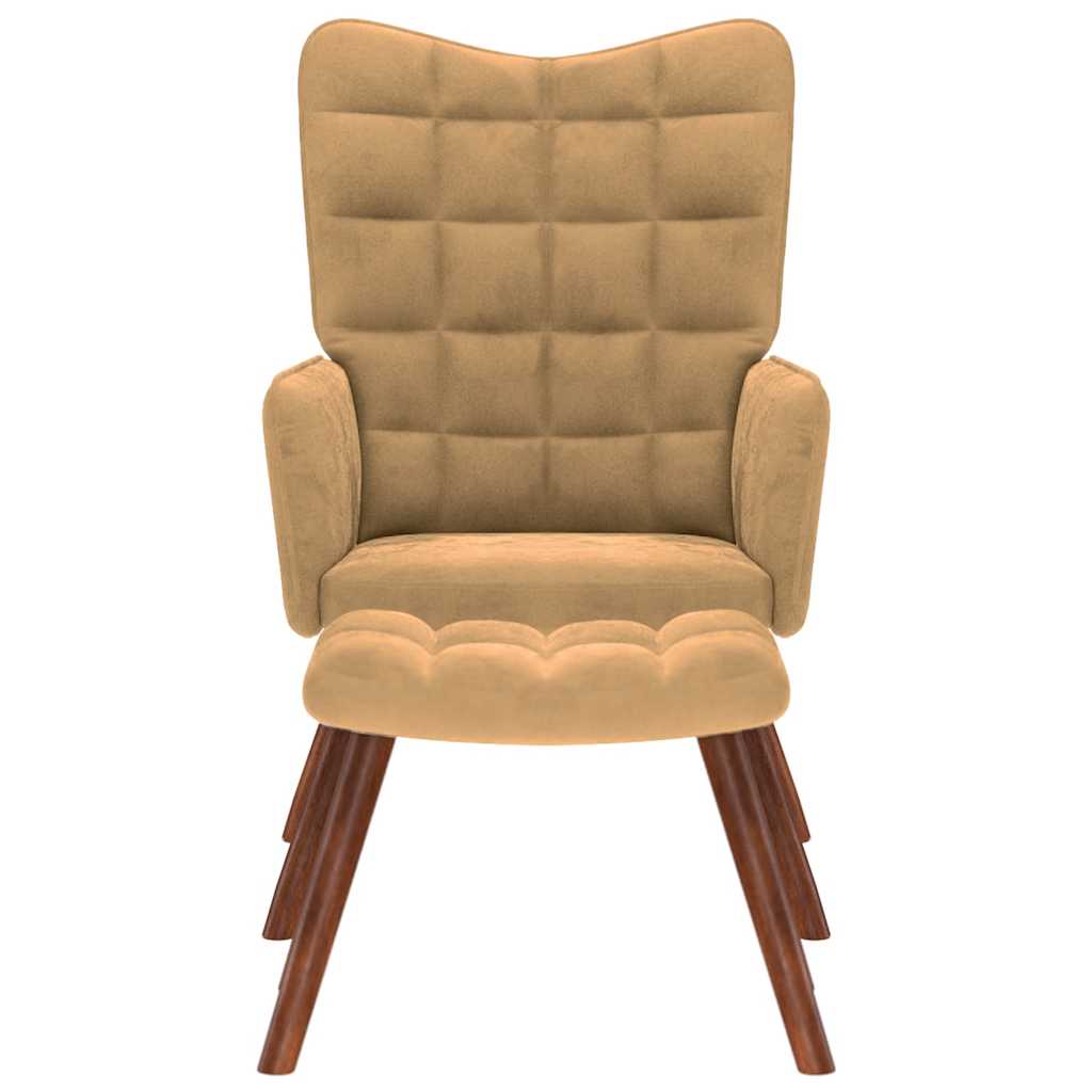 lænestol med fodskammel fløjl brun