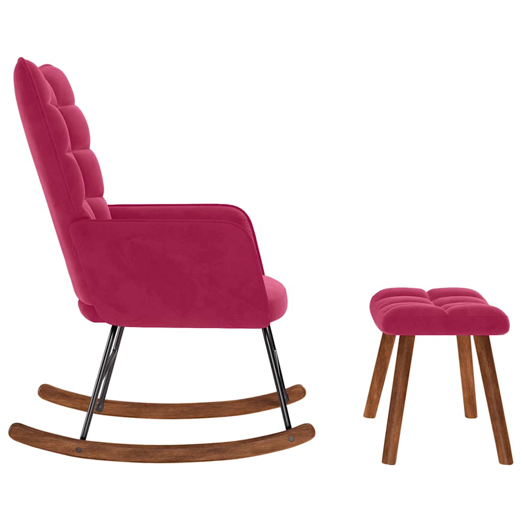 gyngestol med fodskammel fløjl vinrød