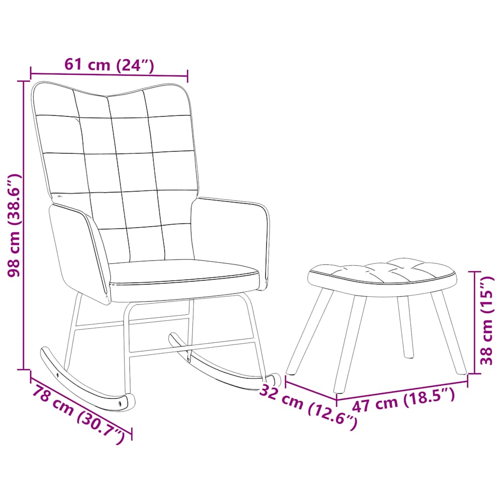 gyngestol med fodskammel fløjl brun