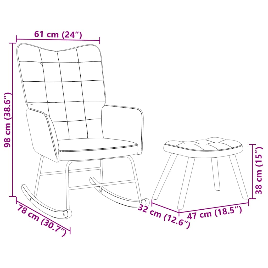 gyngestol med skammel cremefarvet fløjl