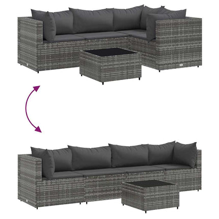 loungesæt til haven 5 dele med hynder polyrattan grå