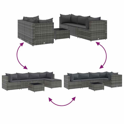 loungesæt til haven 6 dele med hynder polyrattan grå