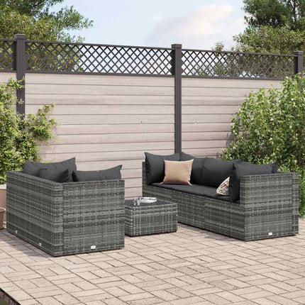 loungesæt til haven 6 dele med hynder polyrattan grå