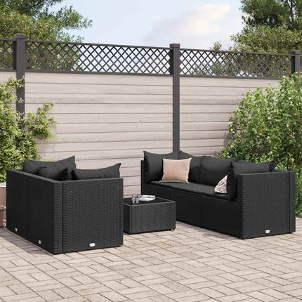 loungesæt til haven 6 dele med hynder polyrattan sort