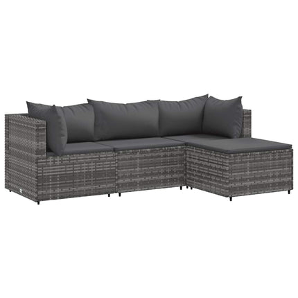 loungesæt til haven 4 dele med hynder polyrattan grå