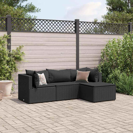 loungesæt til haven 4 dele med hynder polyrattan sort