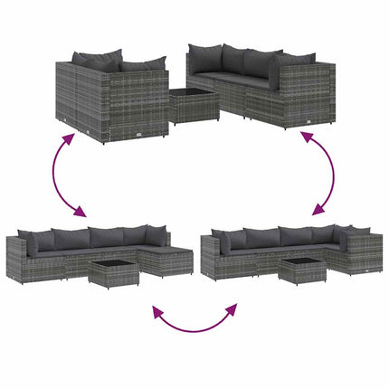 loungesæt til haven 6 dele med hynder polyrattan grå