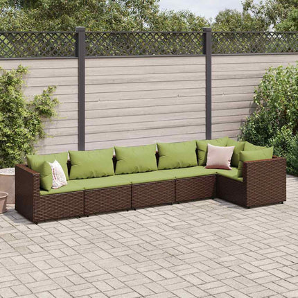 loungesæt til haven 6 dele med hynder polyrattan brun