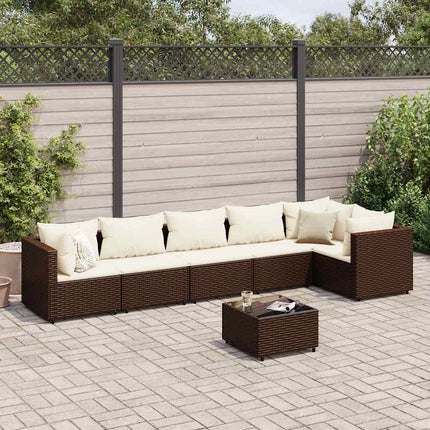 loungesæt til haven 7 dele med hynder polyrattan brun