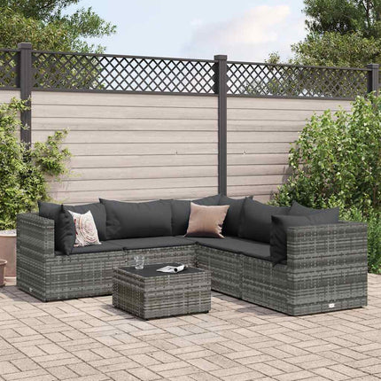 loungesæt til haven 6 dele med hynder polyrattan grå