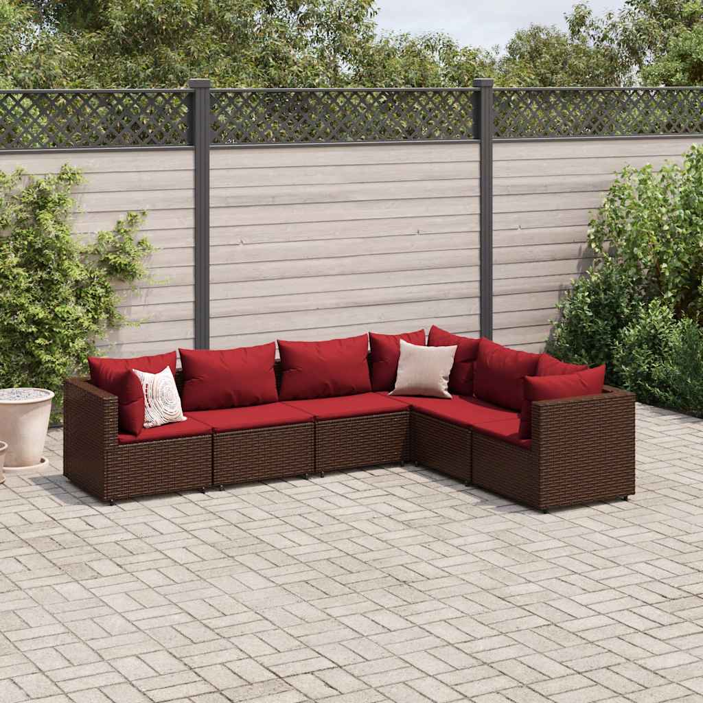 loungesæt til haven 6 dele med hynder polyrattan brun