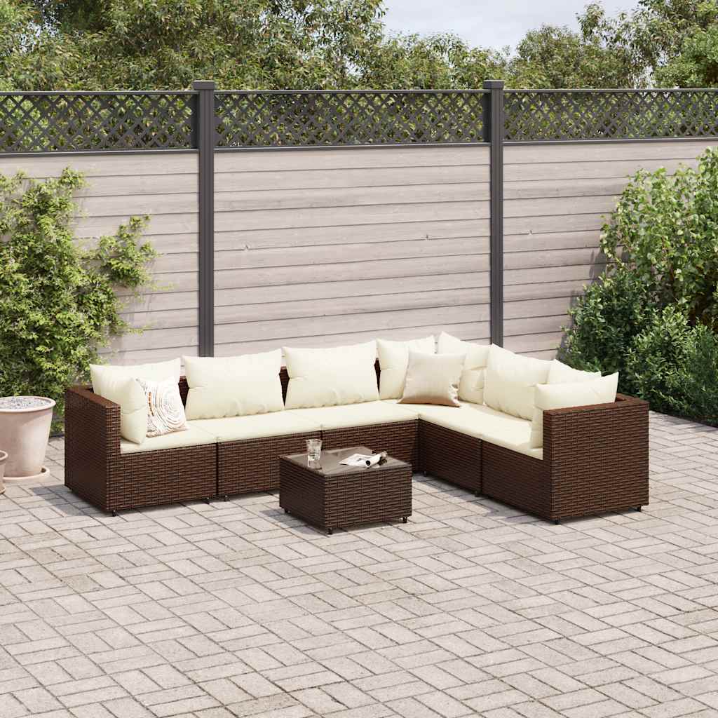 loungesæt til haven 7 dele med hynder polyrattan brun