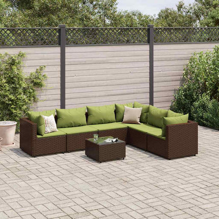 loungesæt til haven 7 dele med hynder polyrattan brun