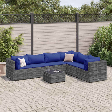 loungesæt til haven 7 dele med hynder polyrattan grå