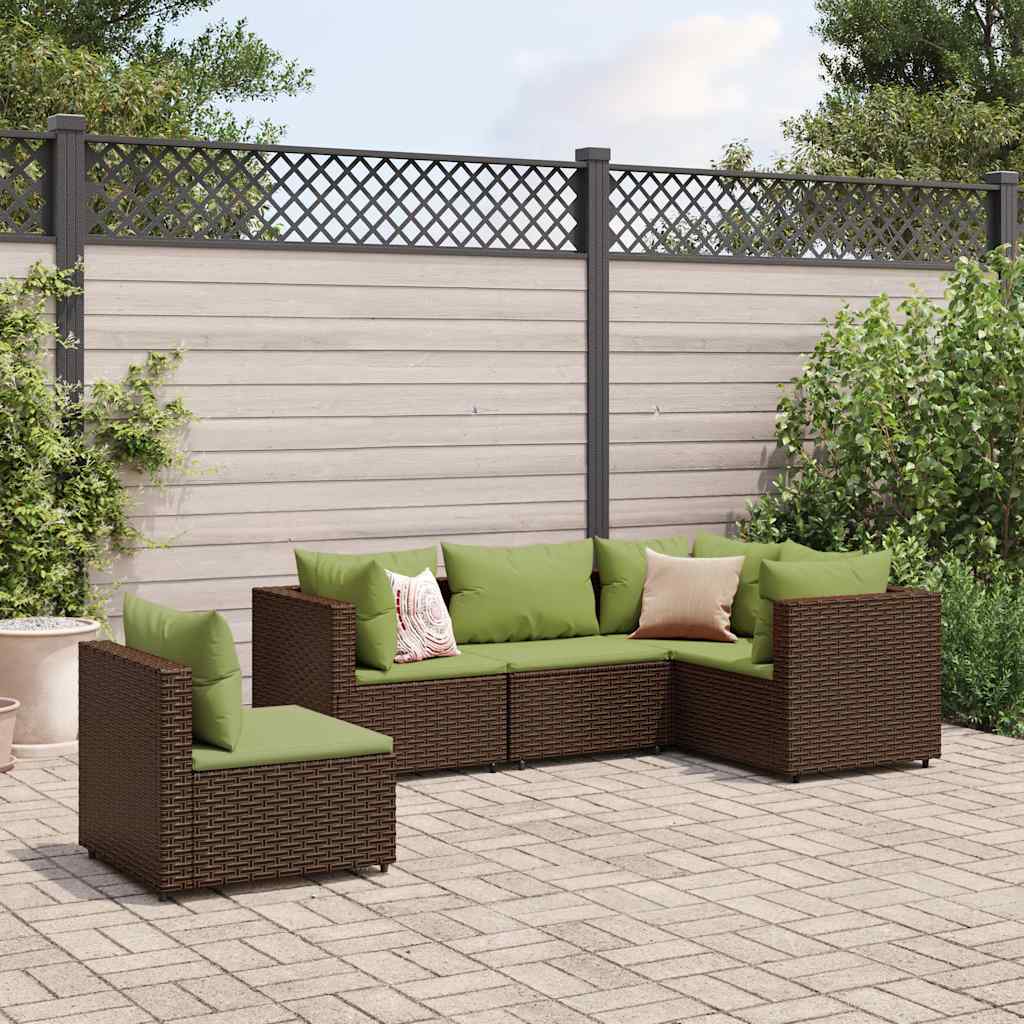 loungesæt til haven 5 dele med hynder polyrattan brun
