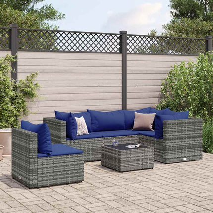 loungesæt til haven 6 dele med hynder polyrattan grå