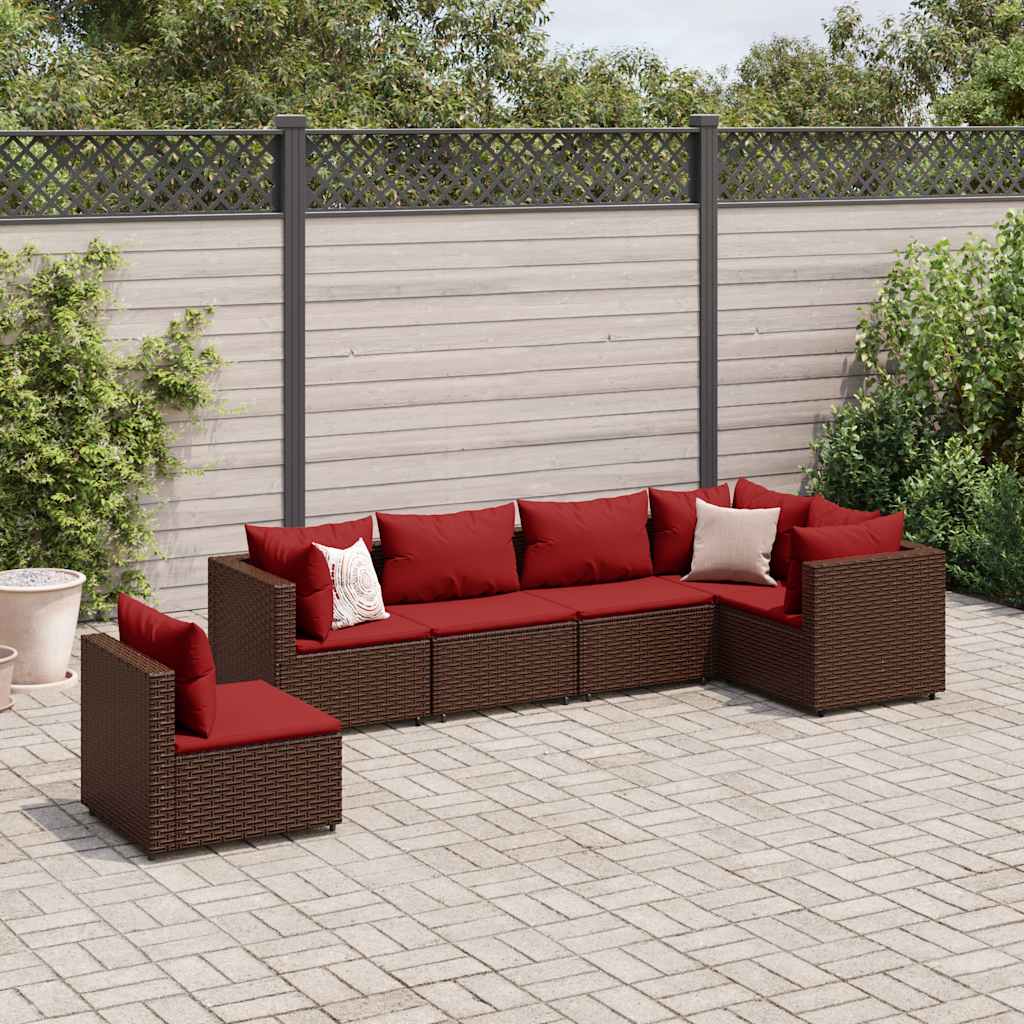 loungesæt til haven 6 dele med hynder polyrattan brun