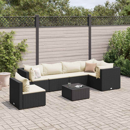 loungesæt til haven 7 dele med hynder polyrattan sort